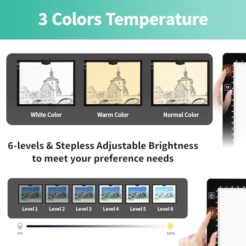 A3 Light Pad - Rechargeable Diamond Painting Light Board with Stand, 3 Colours Stepless Dimmable 6 Levels Brightness Tracing Light Box, Battery Powered Portable Light Pad for Weeding Vinyl Tracing - style: A3 Rechargeable(Black)