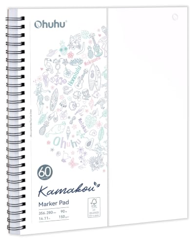 Ohuhu 11"x14" Double-Sided Bleedproof Marker Pad Art Sketchbook 60 Sheets | Large Sketch Book - 90 LB/150 GSM Smooth Drawing Paper - 60 Sheets/120 Pages - Spiral-Bound Sketch Pad for Alcohol Markers - size: 11" x 14"
