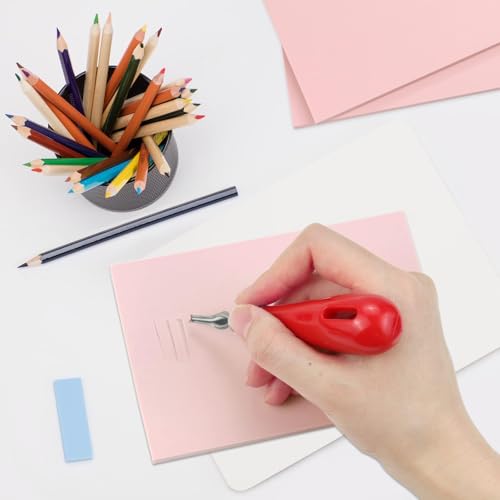 4 Pack 4"x6" Rubber Carving Blocks with Lino Cutter Tool Set | Smooth soft pink texture; interchangeable blades for linoleum printmaking, stamp making & DIY crafts