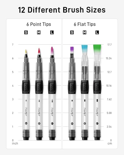 JusArt Water Brush Pens 12-Pack Leak-Proof Refillable Watercolor Pens - color: 12 Pcs Black