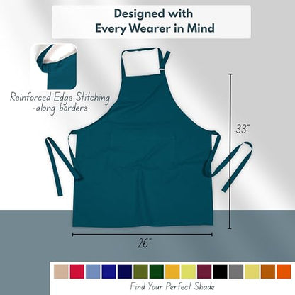 Native Fab Kitchen Apron 2 Pack - 100% Cotton Adjustable, Durable Apron with Pockets, Perfect for Cooking, Baking, Grilling - color: Teal Green