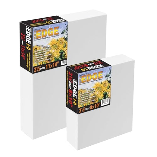 Creative Mark The Edge Deluxe Cotton 2-1/2" Deep Stretched Canvas for Painting, 24x30 Pack of 3, 14oz. Primed Weight, Universal Archival Priming, Medium Tooth, Frameless Artwork Canvas for Painters - size: 24X30
