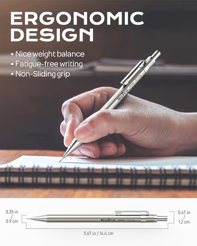 Nicpro 8 Pack 0.5mm & 0.7mm Metal Mechanical Pencil Set, MB1000 | Lead Drafting Pencil for Artist Writing, Sketching, Drawing with 6 Tubes HB Refills, 3×4B Eraser, 9×Cap Eraser - With Case - style: 8 Pack （0.5mm & 0.7mm）