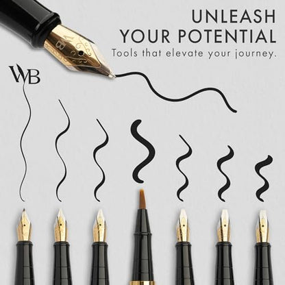 Wordsworth & Black Luxury Calligraphy Pen Set, 6 Nibs, Black Rose | Fountain Ink Bottle, Cartridges & Refill Converter, Refillable, Black, High End Gift for Men & Women, Journaling & Lettering - color: Black Rose Gold