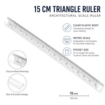 Triangle Ruler Set, Small Architectural Scale Ruler Pocket Size Ruler Metric Ruler Plastic Clear Ruler Triangle Ruler Drafting Tools Office, Drafting Tools for Office and School(15CM) ﻿