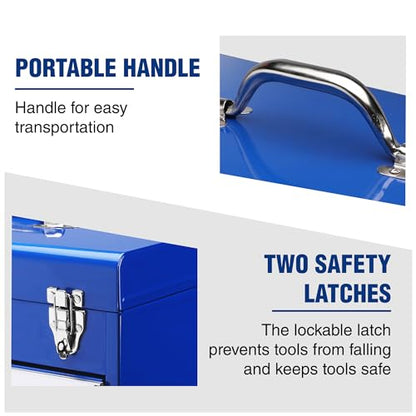WORKPRO Tool Box with Drawers, 18 Inch with 2 Drawers and 1 Top Storage, Portable Toolbox with Metal Latch and Liner for Garage, Office and Home Storage, 100 LBS Load Capacity (Totally) - size: 18 Inch