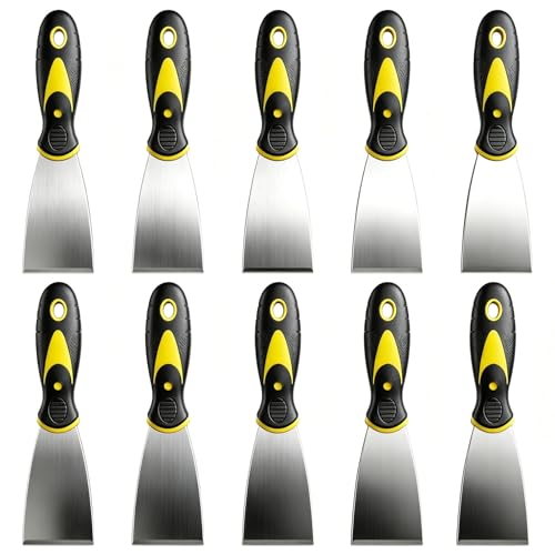 10Pcs Putty Knife Set, 2 Inch Stainless Steel Spackle Knives, Flexible Metal Scraper Paint Knife with Comfortable Grip Scraper Tool Kit for Repairing Drywall, Removing Wallpaper, Mud, Plaster Scraping