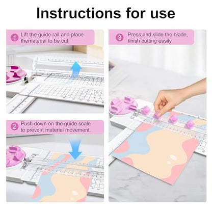 4 in 1 Paper Cutter, A4 Sliding Rotary Trimmer for Crafts, Pink | 4 in 1 Paper Cutter, A4 Rotary Trimmer with Sliding Blade, Pink - color: Pink