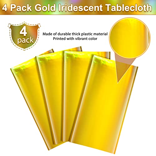 4 Pack Gold Iridescent Plastic Tablecloths Shiny Disposable Laser Rectangle Table Covers Holographic Foil Tablecloth Iridescent Party Decorations Birthday Bridal Wedding Christmas, 54 x 108 Inch - color: Gold