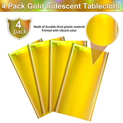 4 Pack Gold Iridescent Plastic Tablecloths Shiny Disposable Laser Rectangle Table Covers Holographic Foil Tablecloth Iridescent Party Decorations Birthday Bridal Wedding Christmas, 54 x 108 Inch - color: Gold