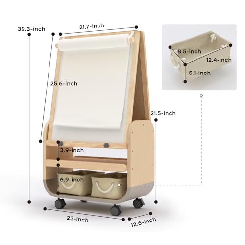 3-in-1 Kids Art Easel with Wheels - Height Adjustable, Dual-Sided Magnetic Chalkboard & Whiteboard, Storage Bags Included - Mobile Art Station for Children, 25"x21" Extra-Large Drawing Board - style: Rolling Easel