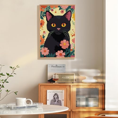 Fountor Framed Paint by Numbers Kit for Adults Beginner 8x12 in, Black Cat | For Adults & Kids Ages 8-12, DIY Acrylic Painting, Cat Lovers Paint by Number with frame, Stress Relief Home Wall Decor Gifts - color: Cute Cat, size: 8x12 Inch