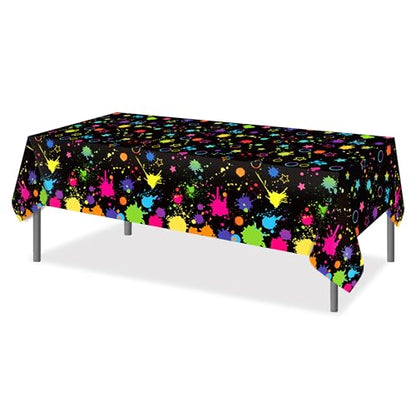 Adirasenotek 3Pcs Art Paint Party Tablecloth Birthday Tablecloth Plastic Table Cloth Disposable Table Cover for Art Party Decorations Neon Glow Black Light Birthday Baby Shower Supplies