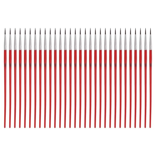 MECCANIXITY 30Pcs Fine Pointed Miniature Paint Brushes, Small Detail Paint Brush for Acrylic Watercolor Oil Model Painting Crafts Rock Painting and DIY Art(Red #00) - color: Red, size: #00