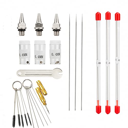 3PCS 0.4mm Airbrush Nozzles and Needles Replacement Parts with 11 in 1 Airbrush Cleaning Repair Tool for Airbrush Gun - size: 3PCS 0.4mm Nozzle and Needles/Cleaning Kit