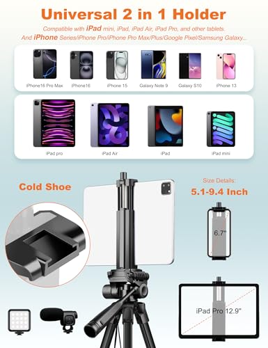 JOILCAN Phone Tripod Stand, 68" Tripod for iPad iPhone Tablet with Remote - color: Black, size: 68 Inch