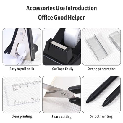 Gawsey Black Desk Organizers and Accessories with Desk Organizer 360° Rotating Pen Holder and Office Supplies, Cute Stationery Supplies Set - color: A Black