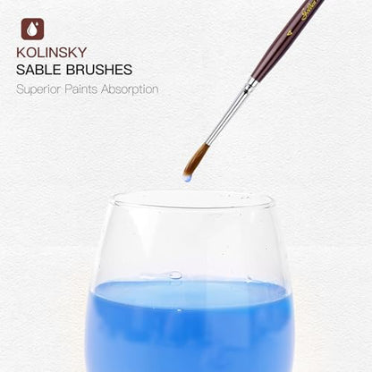 Kolinsky Sable Miniature Brushes Drybrushes for Miniature Set 7 pcs Paint Brushes for Miniature Oil Acrylics Model Paint Brushes #3, 5, 6 - color: Red