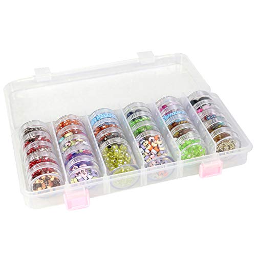 Everything Mary 28-Jar Bead Storage Organizer – Large Clear Case for Diamond Painting, Jewelry & Craft Beads – Durable Plastic Box with Screw-Top Jars for Diamond Art & Small Supplies