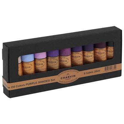 Charvin Extra Fine Professional Oil Paint Set for Artists, Shades of Purple - Bonjour Set of 9, 20 ml Tubes, Finely Milled, Non-Yellowing Artist Oil Paints in French Riviera-Inspired Hues