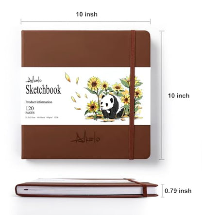 Sketchbook for Drawing, 120 Pages Sketch Book, 122LB/180GSM Thick Paper - color: Brown, size: Large (10×10INCH)