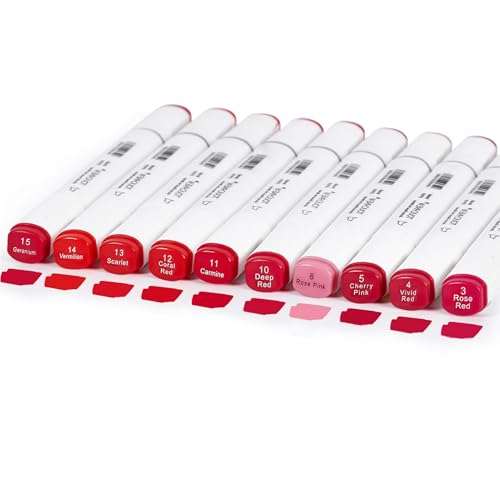 10Pcs Alcohol Markers Pure Color Series,T6 Upgrade Dual Tip Art Solid Color Markers Set for Adults Beginner Drawing Sketching DIY Crafts (Red) - color: Red
