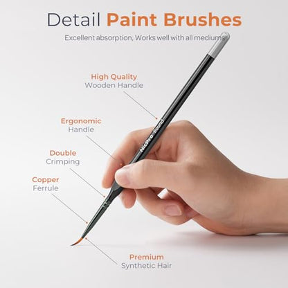 Nicpro 10 PCS Detail Paint Brushes Set, Miniature Brushes for Fine Detailing & Art Painting - Acrylic, Watercolor, Oil, Models, Paint by Numbers, Craft - size: Detail