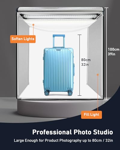 Light Box Photography 39×39 inch, 210 LED Large Photo Light Box with 3 Stepless Dimming Light Panels & 4 Matte PP Backdrops, Professional Photo Background Shooting Tent for Product Photography - size: 39*39 inch