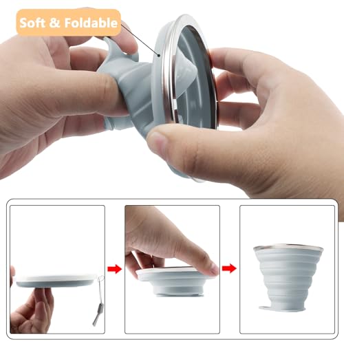 Litoexpe 4 Pack Silica gel Collapsible Travel Cup 270ml, Style 2 | Mint Green & Light Gray & Mustard Yellow & Light Brown,with Lids, Portable Folding Camping Cup, for Camping and Travel - color: Mint Green & Light Gray & Mustard Yellow & Light Brown