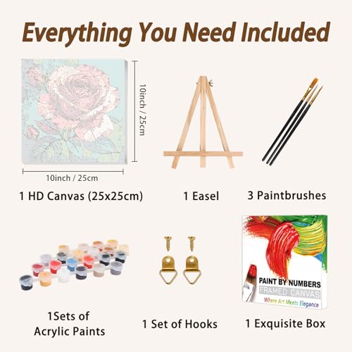 AUKELHJ Framed Paint by Numbers Kit for Adults, Rose, 10x10 inch - color: 11-Rose