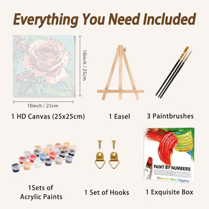 AUKELHJ Framed Paint by Numbers Kit for Adults, Rose, 10x10 inch - color: 11-Rose
