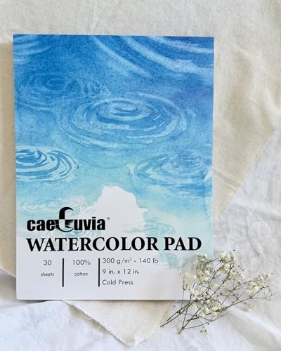 Caeluvia 100% Cotton Watercolor Paper Pad 9x12 Inch,30 Sheets,140lb Cold Press Watercolor Paper Academy,Acid-Free, Thick Watercolor Paint Pad 300gsm,Professional Quality for Artistic Creations - size: 9*12