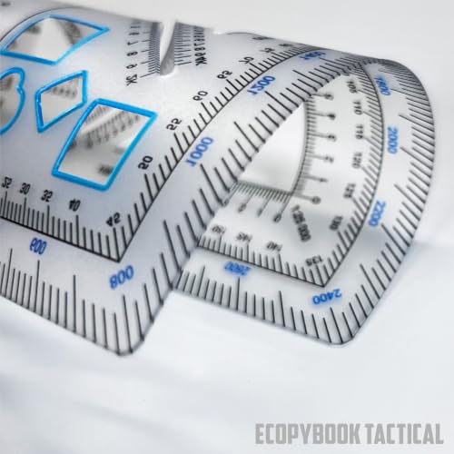 Ecopybook Flexible GTA NATO Army Protractor, Square Map Military Protractor for Land Navigation, 125x125mm, Matte Anti-Glare Army Coordinate Scale