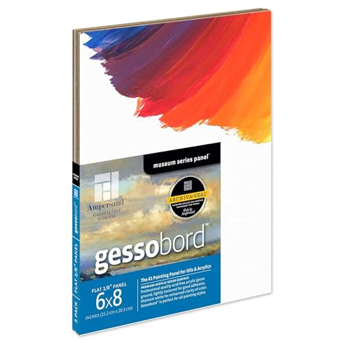 Ampersand Gessobord for Acrylic, Oil and Mixed Media, 1/8 Inch Depth, 6X8 Inch, Pack of 3 (GBS0608) - size: 6" x 8" Pack of 3