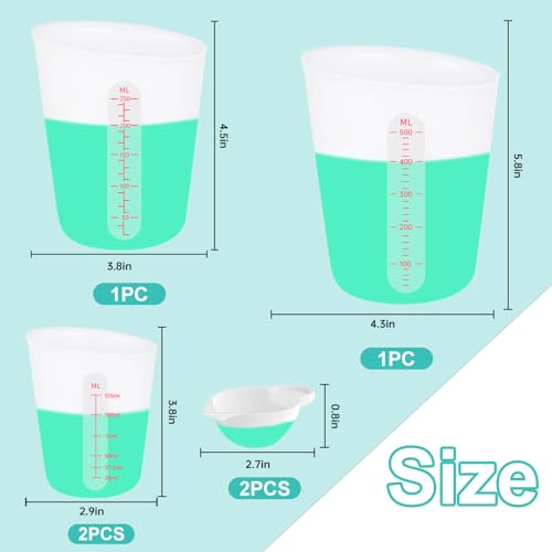 6 PCS Silicone Cup Set, 500ml, 250ml and 125ml for Epoxy Silicone Measuring Cups, Non-Stick Mixing Cups, Casting Molds, Jewelry Making,with Marking Ounces/ml - size: 500ML+250ML+125ML