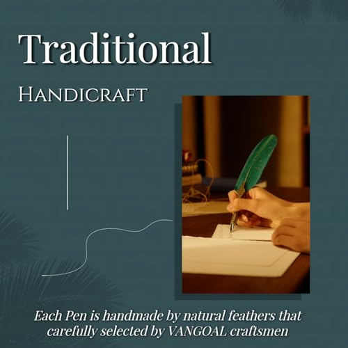 VANGOAL Vintage Black Feather Pen and Ink Set, Classic Series Goose Quill With Carving Stand, Calligraphy Nibs, Black Dip Ink, Antique Writing Gift for Writer - color: Black