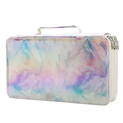 300 Slots Pencil Case 4-Layer Zipped Holder w/Handle - color: Marble-Purple, size: 300