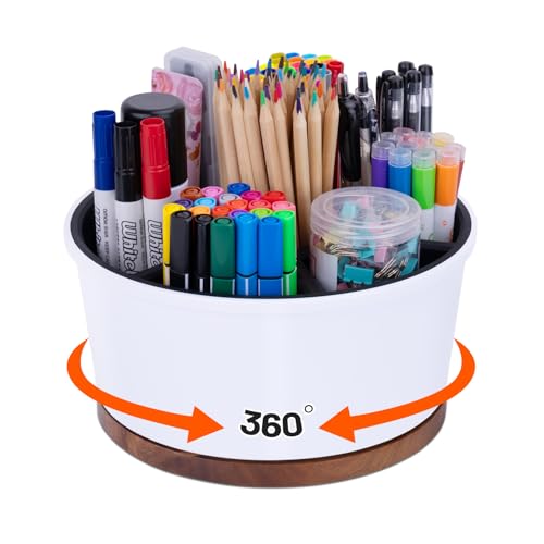 Pen Organizer For Crayon Marker Color Pencil, Lazy Susan Art Supply Storage Organizer, Pen Holder For Desk School Office Home White & Black - color: White & Black