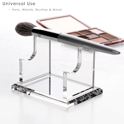 YUXUN Acrylic Pen Holder for Desk - Horizontal Double Pen Display Stand | Fountain Pen Display with 8mm Thick Base | Fountain Pen Rest, Apple Pencil Stand, Crystal-Clear Desk Organizer - size: Two Pen Holder