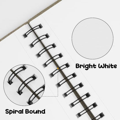 5.8x8.3in Sketch Book, 60Sheets Spiral Bound Notebooks, Bright White 92lbs/150gsm Acid-Free Drawing Paper for Painting,Sketching, Professional Sketch Pad for Artists, Beginners. BW-Light Coffee - color: Bright White-Light Coffee