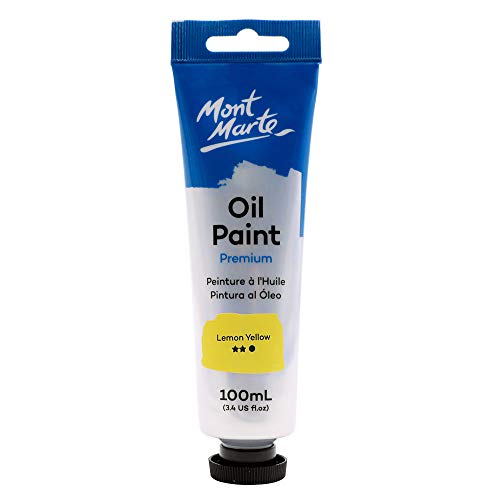 Mont Marte Oil Paint Premium, 3.4 US fl.oz (100ml) Tube, Lemon Yellow, Heavy Body Paint, Artist Quality, Good Coverage, Excellent Tinting Strength, Ideal for Painting Canvas - color: Lemon Yellow, size: 3.4 Fl Oz (Pack of 1)