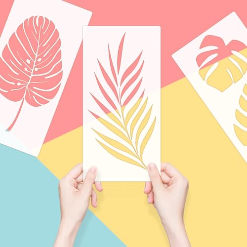 3 Pcs Leaf Painting Stencils Flexible Paint Fern Leaf Turtle Stencil Reusable Tropical Palm Monstera Botanical Leaves Wall Stencil Drawing for DIY Crafts Furniture Canvas Wood Home Decor - style: Leaf Style