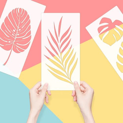 3 Pcs Leaf Painting Stencils Flexible Paint Fern Leaf Turtle Stencil Reusable Tropical Palm Monstera Botanical Leaves Wall Stencil Drawing for DIY Crafts Furniture Canvas Wood Home Decor - style: Leaf Style