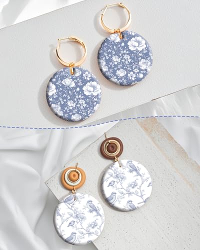 Puocaon Blue Flower Transfer Paper - White Blue Floral Transfer Sheets for Polymer Clay Earrings Jewley Making - color: blue white