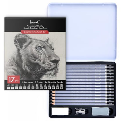 Brusarth Professional Sketch Graphite Pencils for Drawing Set,17 Pcs