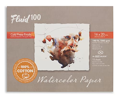 Speedball Art Products, 811234, Fluid 100 100% Cotton Artist Watercolor Paper, 16 x 20 inch Block, 140 lb Cold Press - size: 16 x 20 (140 lb)