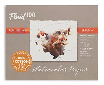 Speedball Art Products, 811234, Fluid 100 100% Cotton Artist Watercolor Paper, 16 x 20 inch Block, 140 lb Cold Press - size: 16 x 20 (140 lb)