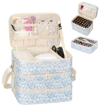 Nail Polish Organizer Bag Holds 86+ Bottles (15ml/0.5 fl.oz) &UV Nail Lamp - color: 01-Blue Flower, size: 86 Bottles