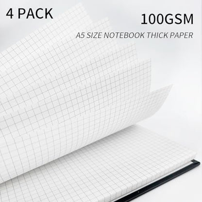 A5 Graph Paper Spiral Notebooks 4 Pack | Grid Notebook Hardcover Notebook Thick Graphing Paper Notebook Hardcover Journal for School, Office, Artist Writing/Drawing - size: A5, style: GRAPH NOTEBOOK