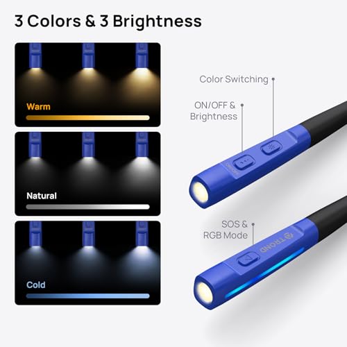 TROND LED Neck Reading Light, Bendable Neck Light for Reading, USB-C, Blue | 3 Color 3 Brightness Book Light for Reading, Flexible Arm with Outdoor Warning Lamp, Eye-Caring for Crochet,Book Lovers Gifts - color: Sapphire Blue